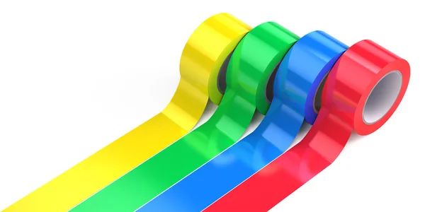 Four rolls of colored adhesive tape — Stock Photo, Image