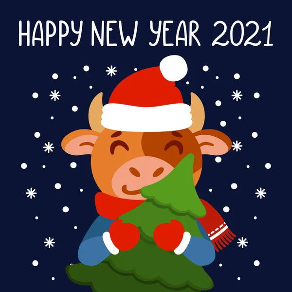 나무를 전나무가 중국의 2021 Xmas Greeting Card 포스터 디자인 캐릭터가 — 스톡 벡터