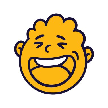 Yuvarlak, soyut bir yüz ve mutlu bir duygu. Mutlu gülümseyen emoji avatarı. Sevinçli bir adamın portresi. Çizgi film tarzı. Düz tasarım vektör çizimi.