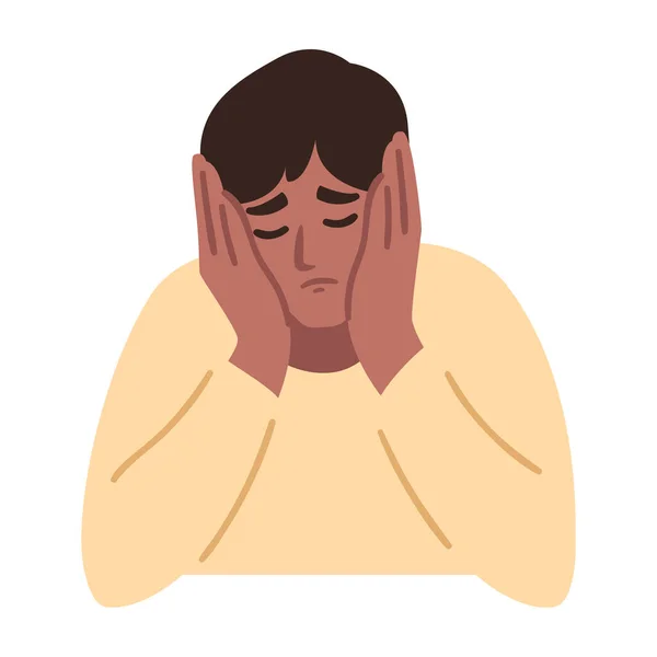 Man Having Headache Boy Feels Anxiety Depression Psychological Health Concept — Stock Vector