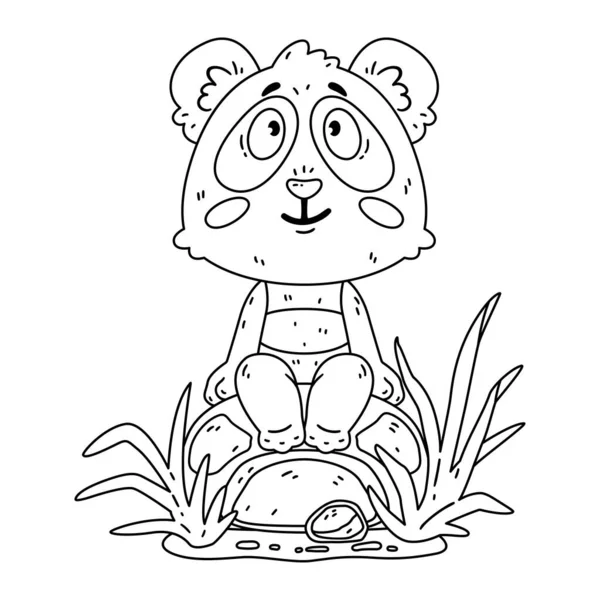 Urso Panda Bonito Sentado Rocha Kawaii Vetor Zoológico Animal Ilustração —  Vetores de Stock