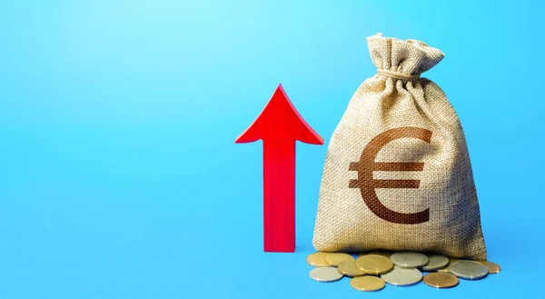 Bolsa Dinero Euro Con Flecha Roja Arriba Intereses Depósito Aumento —  Fotos de Stock