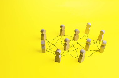 Bir hat ağıyla birbirine bağlı insanlar. İletişim, iş ilişkileri kurmak. Geleneksel olmayan şirket yapısı, çalışanlar arasındaki dağıtım sorumlulukları. Resmi olmayan ilişki