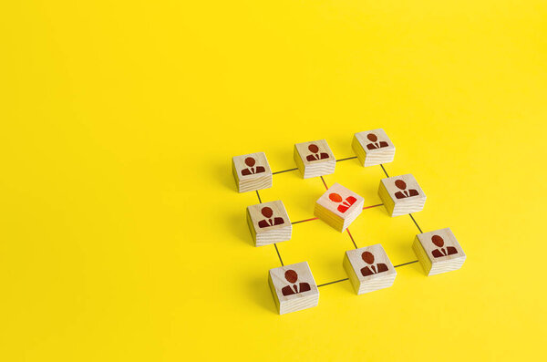 Центральная красная фигура сотрудника разрушает систему. Токсичный некомпетентный сотрудник. Непригодность для работы, неуместность для командной работы. Конфликт с коллегами. Трудности адаптации в новом обществе.