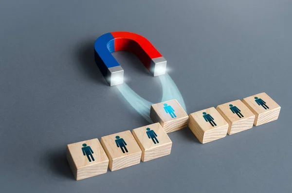 Magnet Pulls Person Out Row Blocks Choosing Best Candidate Hiring — Stock Photo, Image