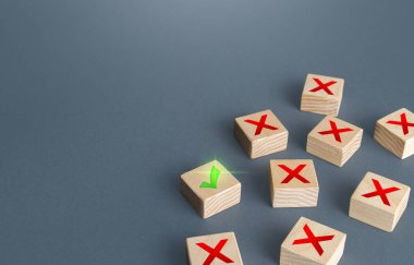 Kırmızı X işaretleri arasında yeşil bir işaret var. Bu durumda tek doğru çözüm. Son şansınız. Düzeni sağlayın. Doğru cevabı bul. En iyisi. Sistem sorunları, arızalar ve arızalar.