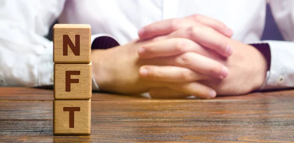 Wooden Blocks Nft Non Fungible Token Digitally Represented Product Asset — Stock Photo, Image