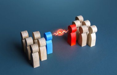 İki uzlaşmaz insan grubu. Rekabet ve rekabet. Çatışma düşmanlığı, saldırganlık. Pazarlık yoluyla çözüm ve uzlaşma. Rakip suç çeteleri. Irklar arası anlaşmazlık. Karşılaşma