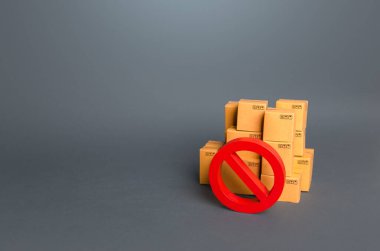 Kutular ve içki yasağı sembolü HAYIR. Ticaret savaşları. Mal ithalatına yasak. Ulaşım imkansızlığı, aşırı tedarik. Mal sıkıntısı. Yaptırımlar ve ambargolar. Kaçak mala el koyma.