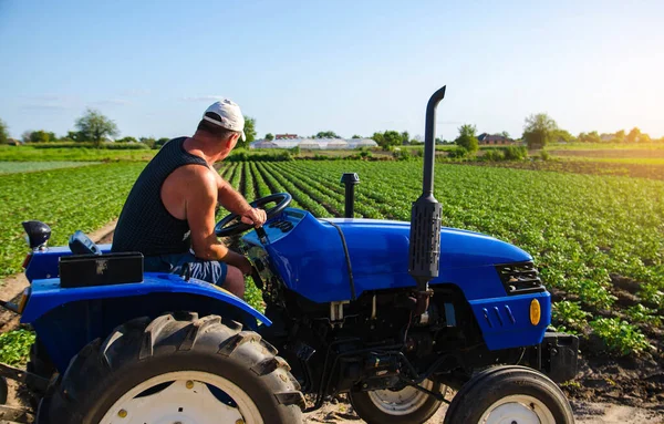 Agriculteur Travaille Sur Terrain Avec Tracteur Agroindustrie Agro Industrie Machines — Photo