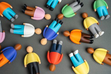 A top-down view of a multitude of human figures. Society and communities. Marketing and customers. Data analysis, audience segmentation, and consumer demographics