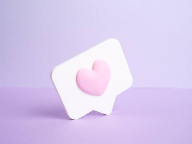 Pembe arka planda kalbi olan bir yorum. Online flört ve flört. Sevgililer Günü. Dijital romantizm konsepti, duygusal etkileşim ve sosyal onay. Aşk iletişimi