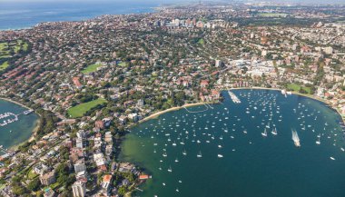 Aerial view of Double Bay through to Bondi Junction. This Sydney harbour side area is filled with some  of Australia's most desired real estate. Sydney Australia clipart