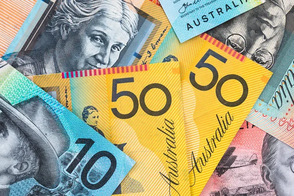 Різні Банкноти Австралії Включаючи Десять Двадцять Ятдесят Доларів — стокове фото