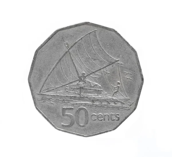 Fijian Fifty Cent Coin Isolated White — Stock Photo, Image