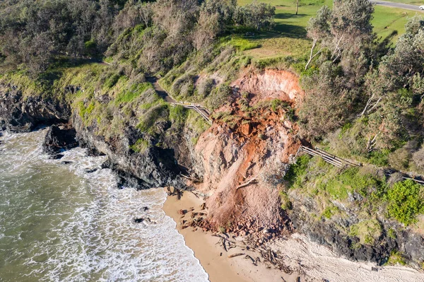 Luftaufnahme Eines Erdrutsches Auf Einem Küstenwanderweg Oxley Beach Port Macquarie — Stockfoto