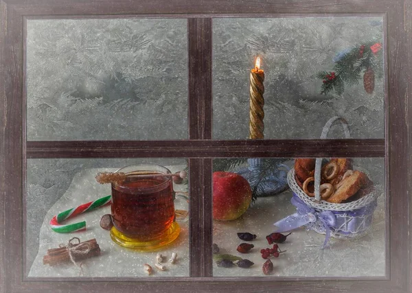 Рождество Натюрморт Чайной Шапкой — стоковое фото