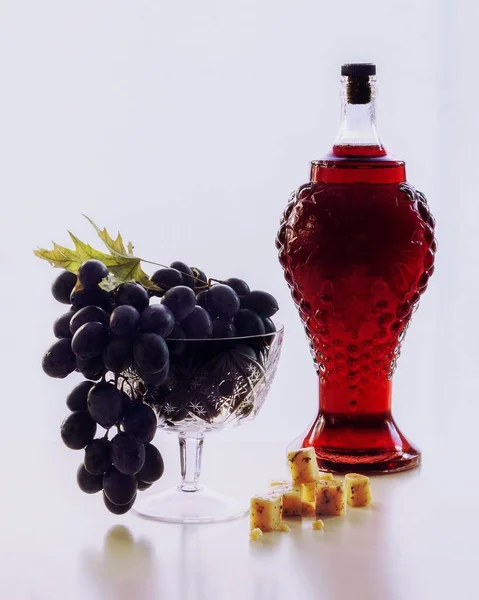 Nature Morte Avec Vin Rouge Raisins — Photo