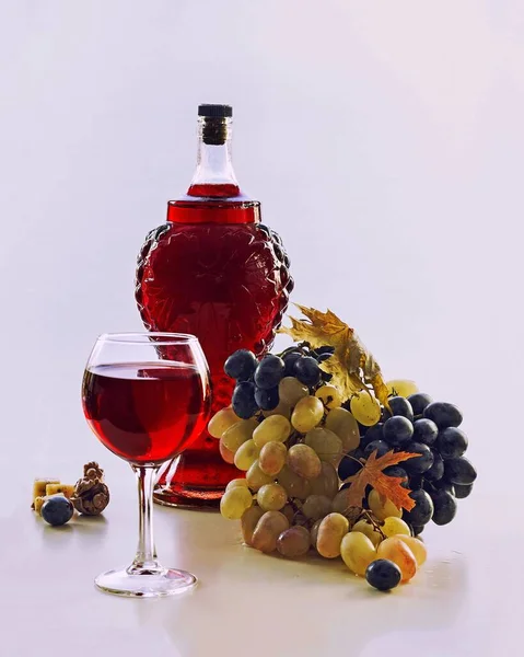 Nature Morte Avec Vin Rouge Raisins — Photo