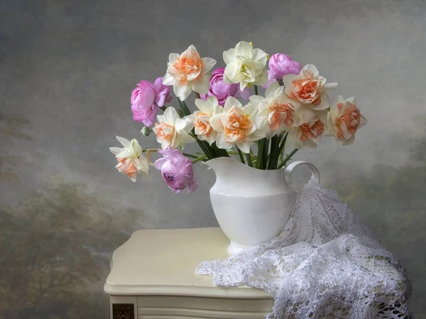 Still Life Splendid Bouquet Spring Flowers — Stock Photo, Image