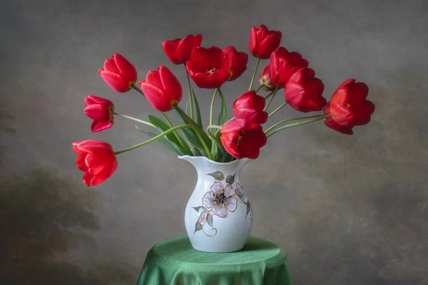 Still Life Bouquet Red Tulip — Stock Photo, Image