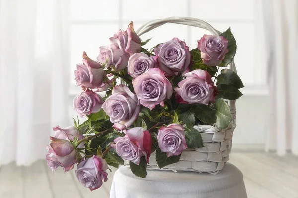 Still Life Basket Roses — Foto Stock