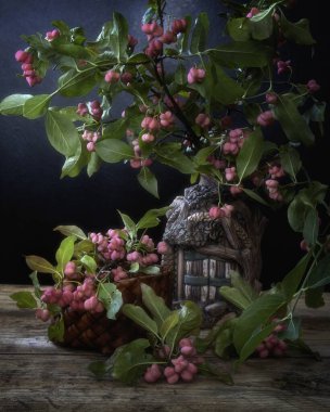 Meyveli bir süs ağacının dallarıyla sakin bir hayat.