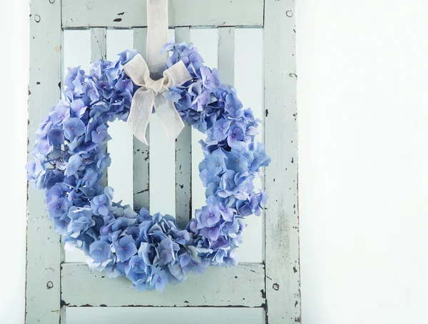 Blue hydrangea flower wreath — Stock Photo, Image