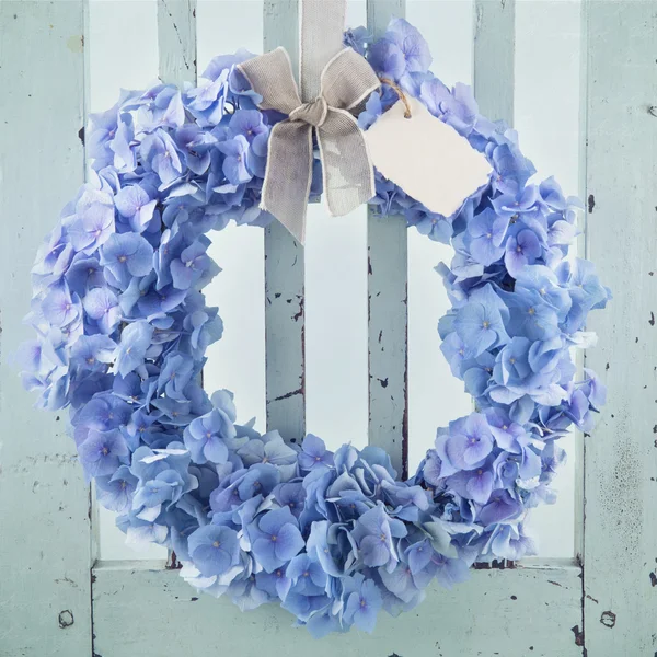 Blue hydrangea flower wreath — Stock Photo, Image