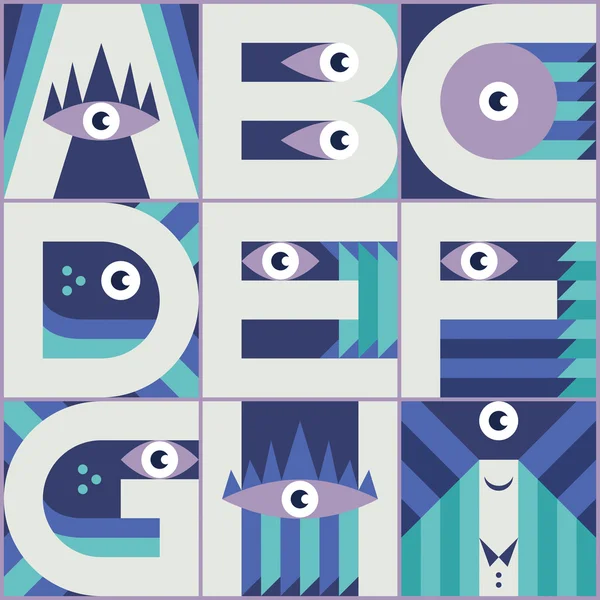 Monster lettertype een b c d e f g h i — Stockvector