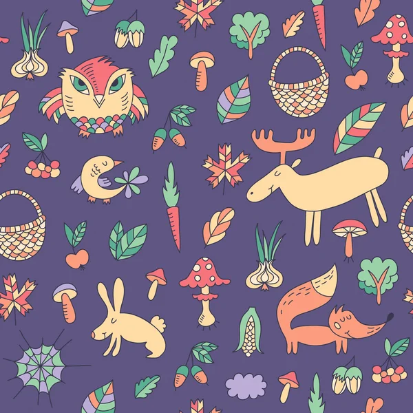 Autumn seamless pattern with animals — Stock Vector
