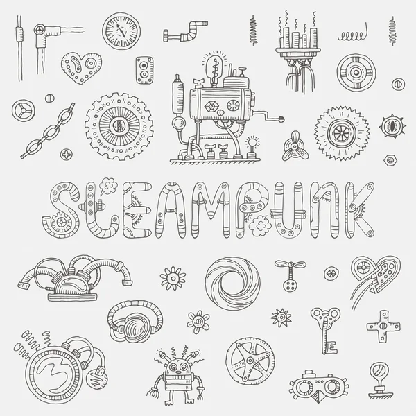 Steampunk doodle öğeleri — Stok Vektör