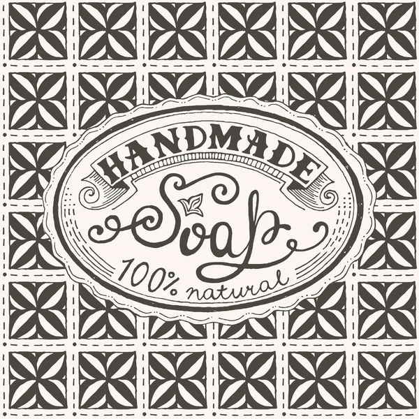 Etiqueta desenhada à mão e padrão para barra de sabão artesanal —  Vetores de Stock