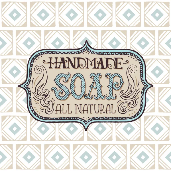 Hand dras etikett och mönster för handmade soap bar Stockvektor