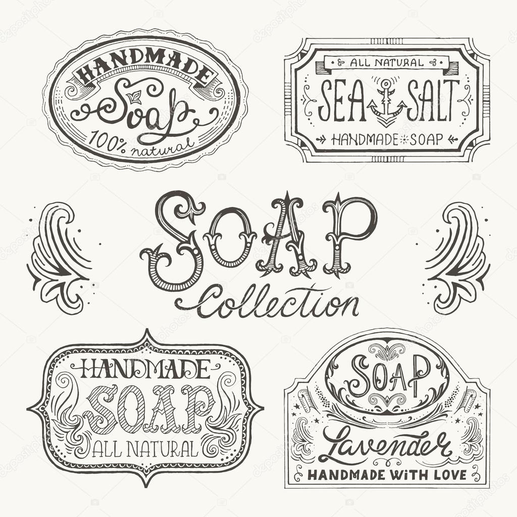 Hand drawn labels and patterns for handmade soap bars. Stock Vector by  ©piyacler 73056697