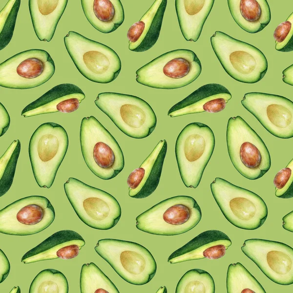Seamless Pattern Watercolor Avocado Fruits Light Green Background — Fotografia de Stock
