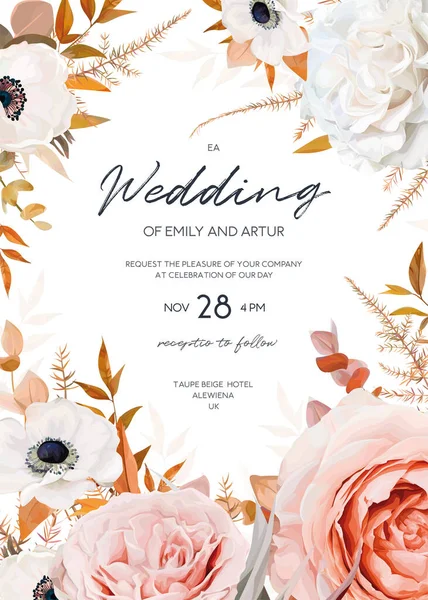 Vector Aquarela Estilo Casamento Convidar Cartão Design Modelo Editável Elegante — Vetor de Stock