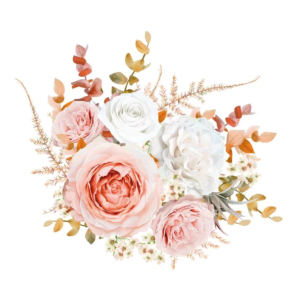 Bouquet Floral Vectoriel Lumineux Blush Peach Rose Pâle Rose Ivoire — Image vectorielle