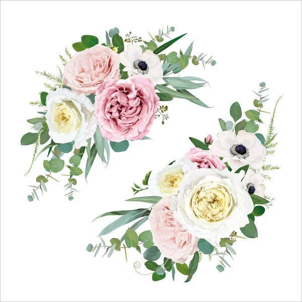 Tender Vector Floral Bouquet Design Blush Peach Mauve Pale Pink — Stock Vector