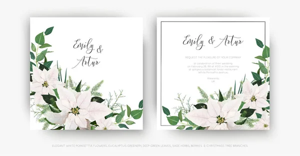 Élégant Saison Hiver Mariage Floral Invitation Invitation Carte Vœux Vectoriel — Image vectorielle