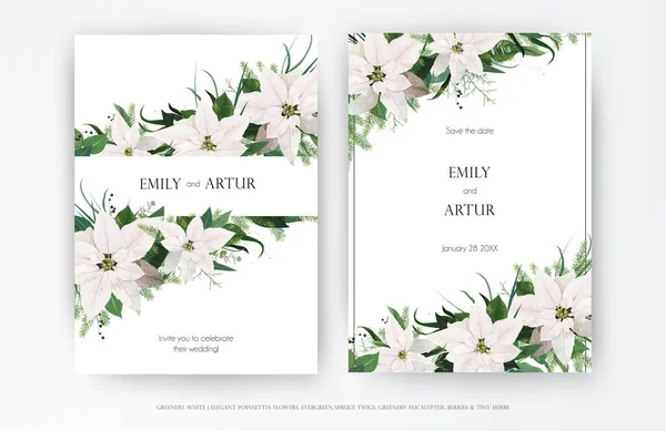 Classy Winter Season Wedding Floral Invite Invitation Greeting Card Editable — Διανυσματικό Αρχείο