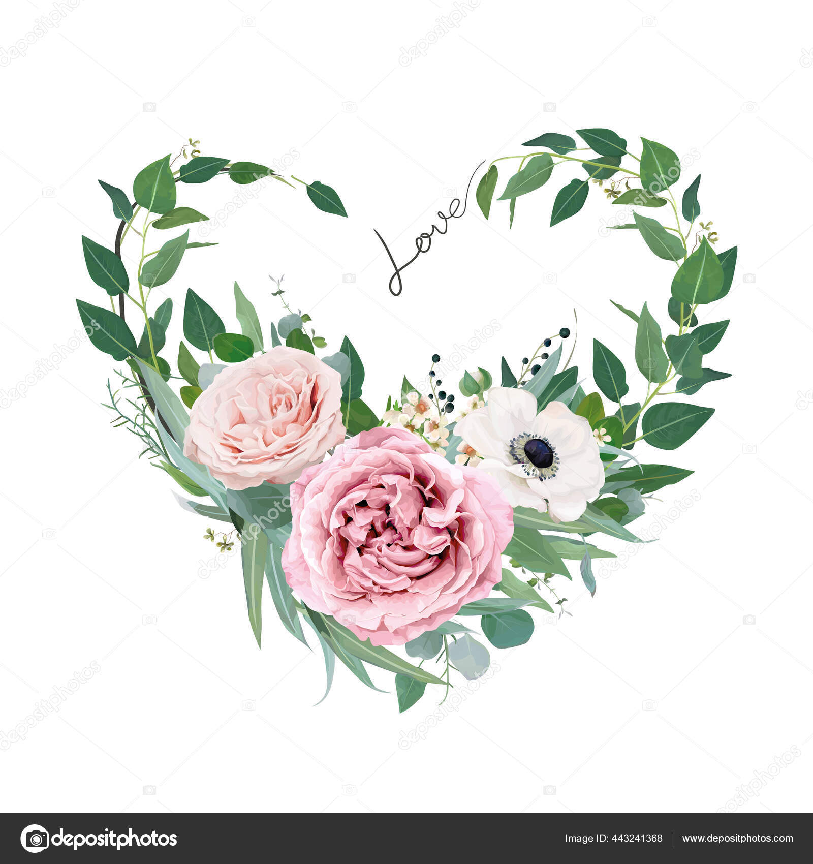 Image vectorielle Art Vectoriel Floral Coeur Forme Aquarelle Bouquet  Illustration Roses Jardin par ©alewiena - 443241368, image size:1600x1700