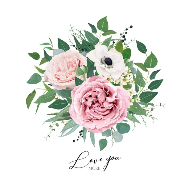 Arte Vettoriale Bouquet Acquerello Floreale Illustrazione Modificabile Elegante Malva Rosa — Vettoriale Stock