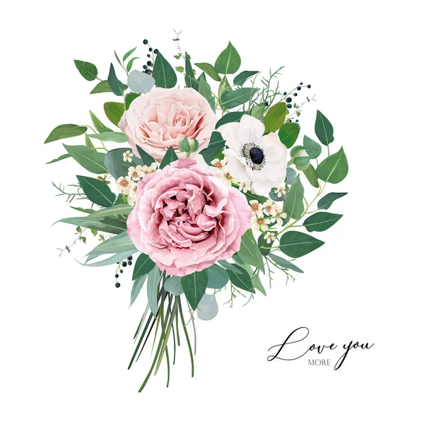 Vector Editable Floral Watercolor Style Bouquet 아름답고 단풍나무 먼지투성이의 분홍빛 — 스톡 벡터