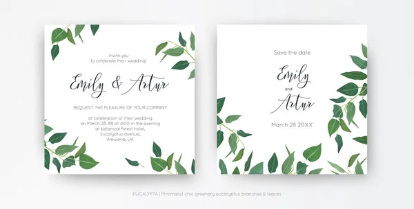 Une Invitation Mariage Feuillue Style Moderne Minimaliste Une Carte Invitation — Image vectorielle