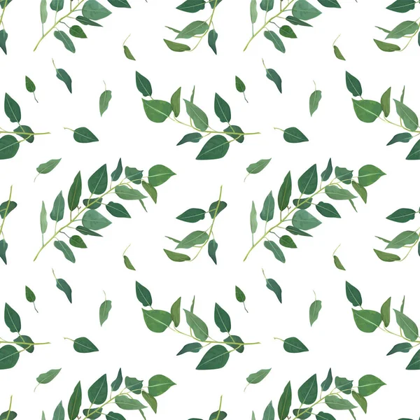 Vector Eucalyptus Tree Branches Greenery Leaves Green Foliage Seamless Pattern — Stock Vector