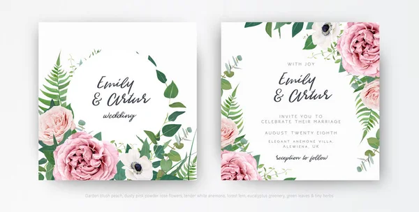 Elegante Vetor Floral Aquarela Casamento Convite Cartão Saudação Salvar Conjunto —  Vetores de Stock