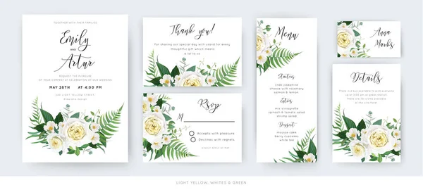 Διάνυσμα Ακουαρέλα Floral Γαμήλιες Κάρτες Που Πρόσκληση Σας Ευχαριστώ Μενού — Διανυσματικό Αρχείο