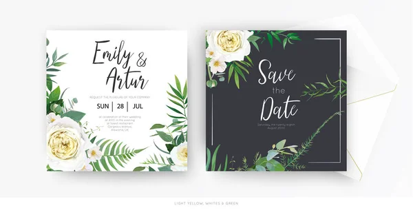 Elegante Vetor Floral Aquarela Casamento Convidar Salvar Data Definida Cartão — Vetor de Stock
