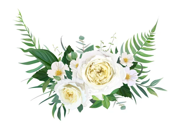 Elegant Half Wreath Floral Bouquet Yellow Garden Roses White Camellia — Stock Vector